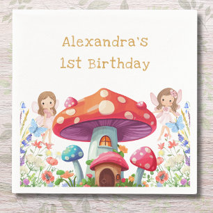 Fairy First Floral Girl's 1st Birthday Party Napkins