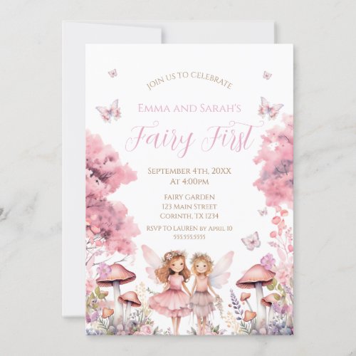 Fairy First garden birthday Party Invitation