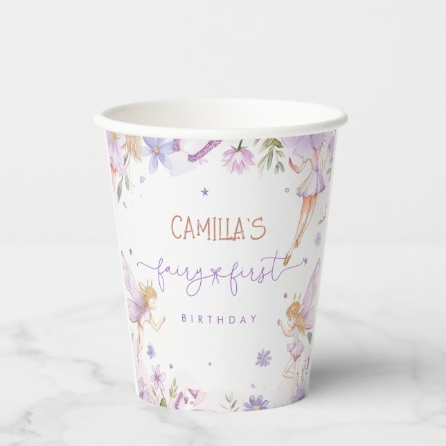Fairy First Girl Birthday Party Paper Cups (Front)