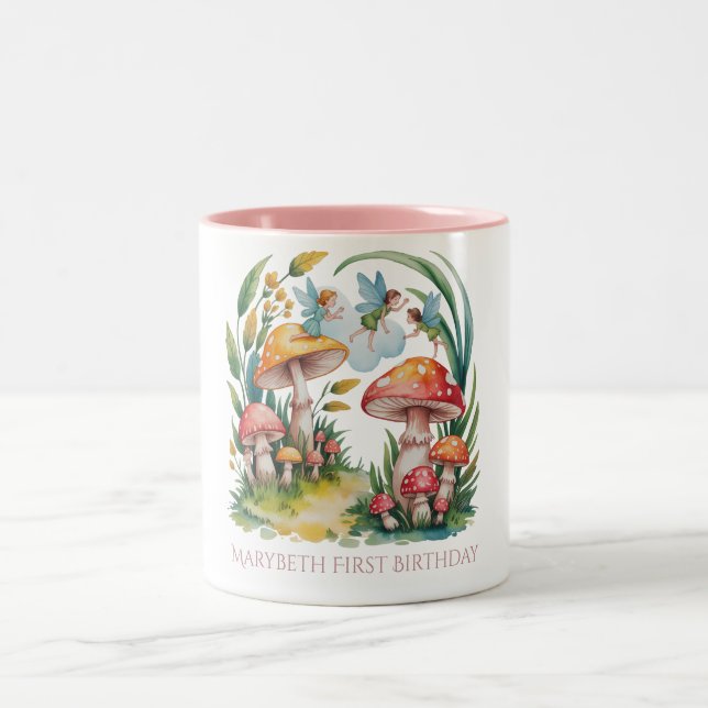 Fairy First Girl Birthday Party Two-Tone Coffee Mug (Center)