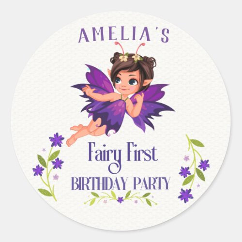 Fairy First Girls 1st Birthday Enchanted forest Classic Round Sticker