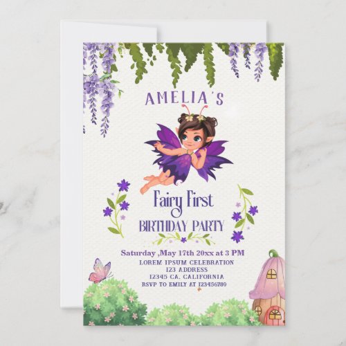 Fairy First Girls 1st Birthday Enchanted forest Invitation