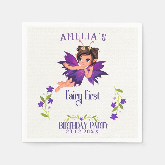 Fairy First Girl's 1st Birthday Enchanted forest Napkins (Front)