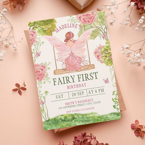 Fairy First Girls 1st Birthday Invitation