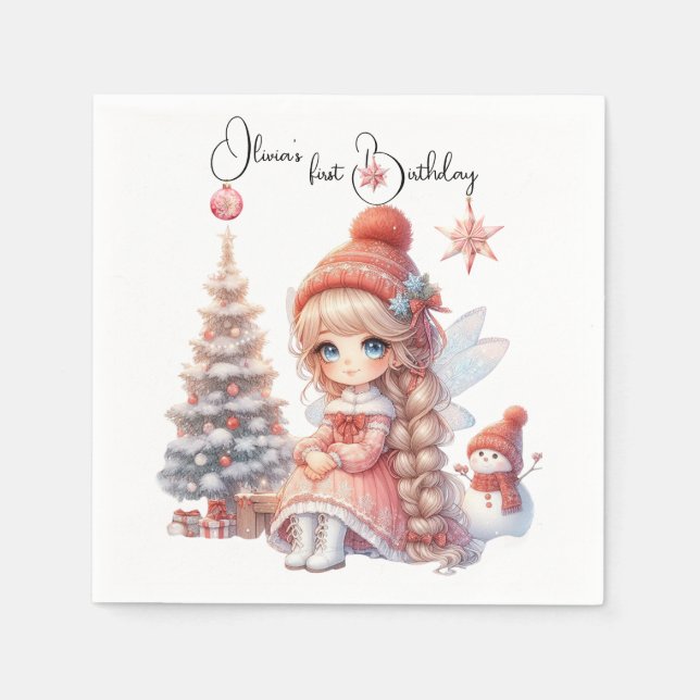 Fairy First Girl's 1st Birthday Napkins (Front)