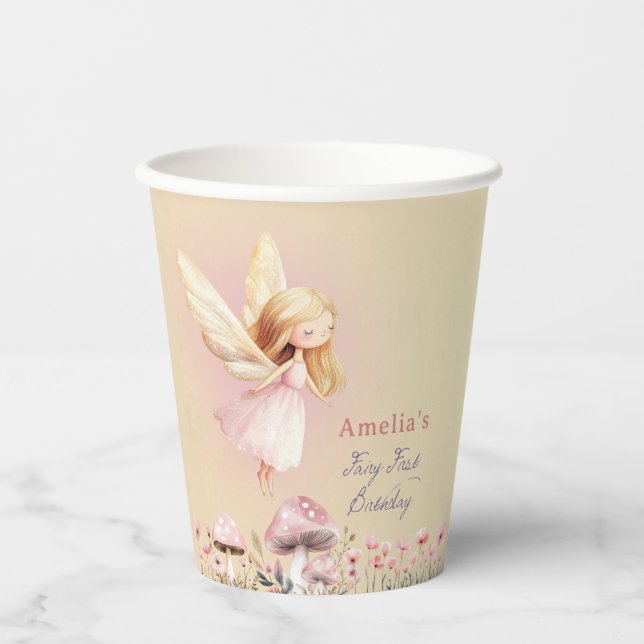Fairy First Girl's 1st Birthday Party Paper Cups (Front)