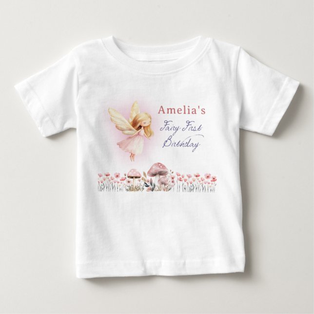 Fairy First Girl's 1st Custom Birthday Party Baby T-Shirt (Front)