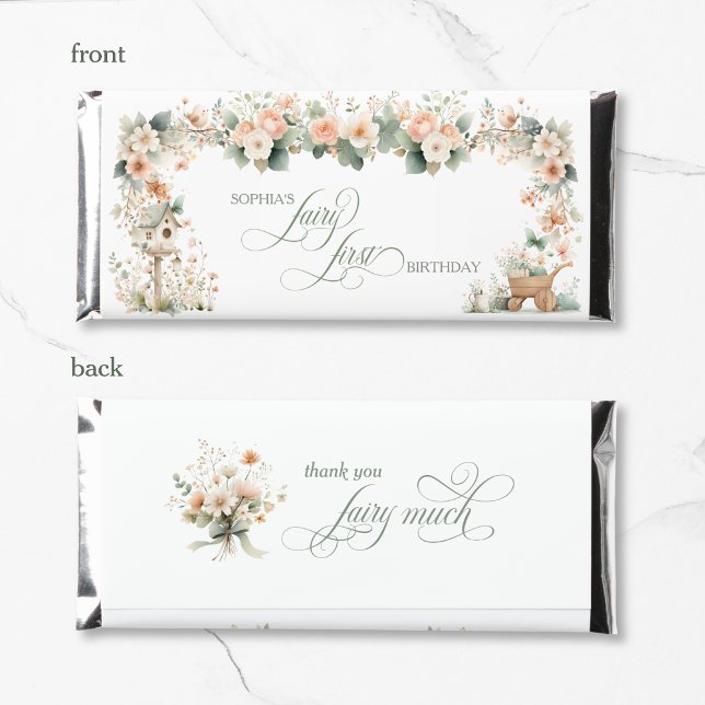 Fairy First Girl's Birthday Party Hershey Bar Favors (fairy first thank you birthday party personalized Hershey bar favors)
