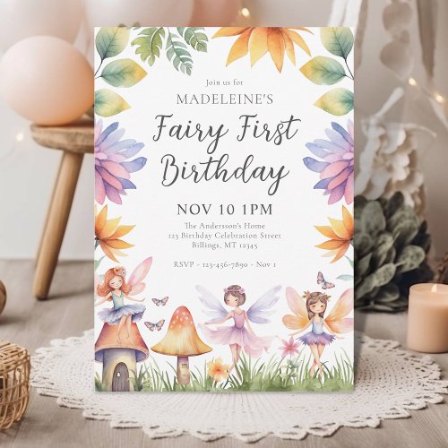 Fairy First Magical Garden 1st Birthday Invitation