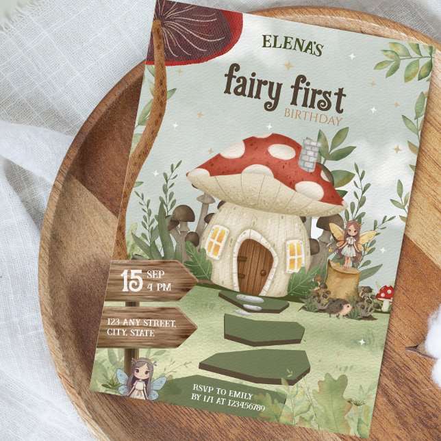 Fairy First Mushroom Forest 1st Birthday Invitation (Fairy First Birthday Invitation)