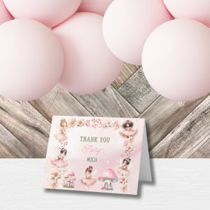 Fairy First Mushroom House Pink Birthday Letterpress Thank You Card