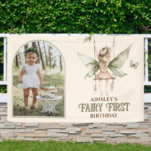 Fairy First Personalized Photo Pink 1st Birthday Banner