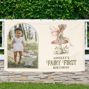 Fairy First Personalized Photo Pink 1st Birthday Banner