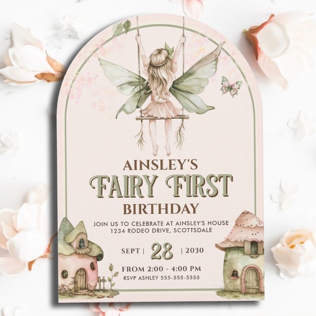 Fairy First Personalized Pink Sage 1st Birthday Invitation (Creator Uploaded)