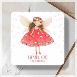 Fairy First Strawberry Birthday Thank You Square Sticker