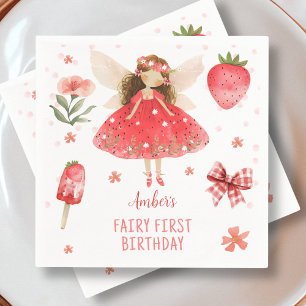 Fairy First Strawberry Fairy Birthday Napkins