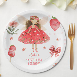 Fairy First Strawberry Fairy Birthday Paper Plates