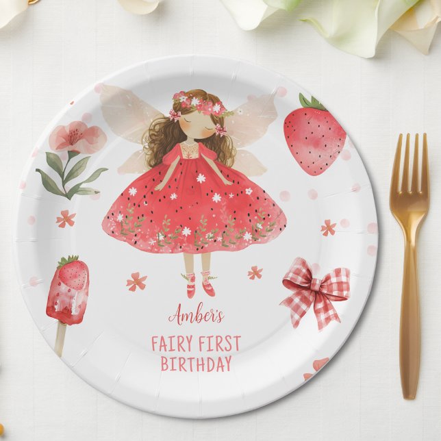 Fairy First Strawberry Fairy Birthday  Paper Plates (Creator Uploaded)