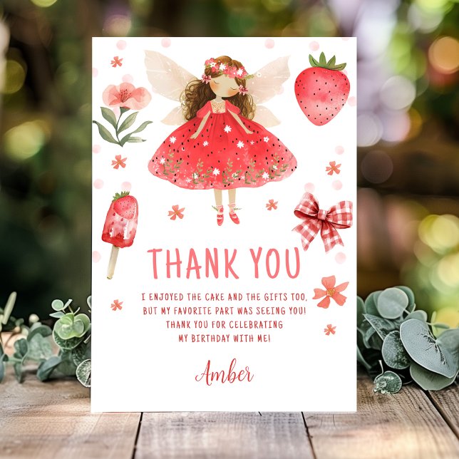 Fairy First Strawberry Fairy Birthday  Thank You Card (Creator Uploaded)