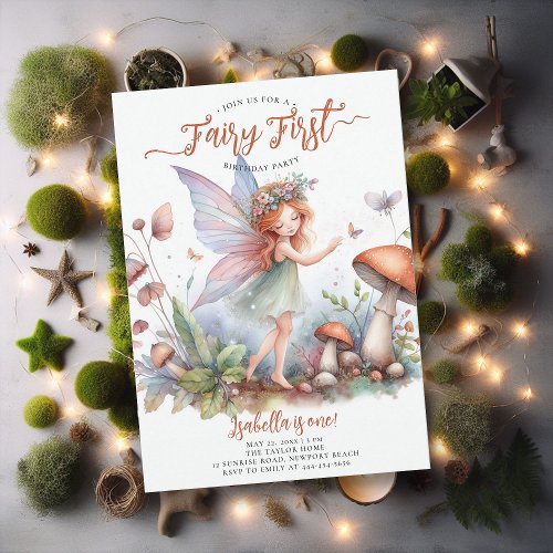 Fairy First Terracotta Magical Girls 1st Birthday Invitation