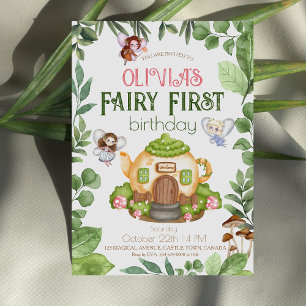 Fairy First Theme 1st Forest Birthday Party  Invitation