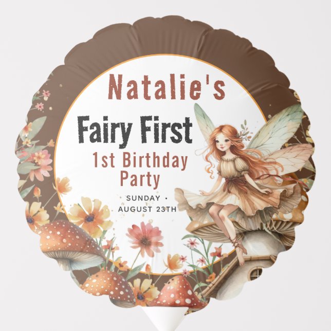 Fairy First Theme Girl's 1st Birthday Party Balloon (Front)