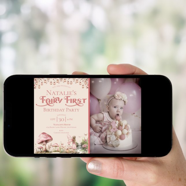 Fairy First Theme Girl's 1st Birthday Party Custom Invitation (Front Digital)