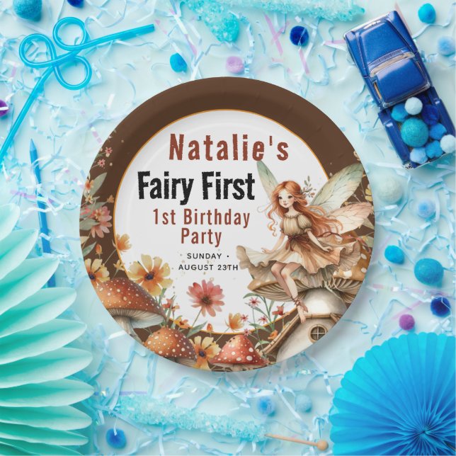 Fairy First Theme Girl's 1st Birthday Party Paper Plates (Party)