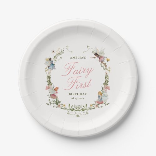 Fairy First Vintage Floral Birthday Paper Plates