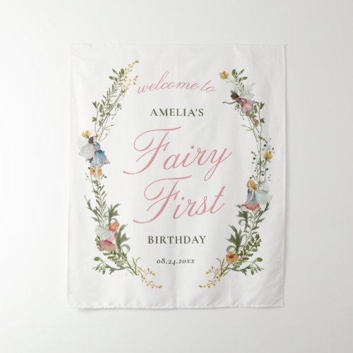 Fairy First Vintage Floral Birthday Welcome Tapestry
