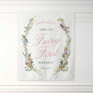 Fairy First Vintage Floral Birthday Welcome Tapestry