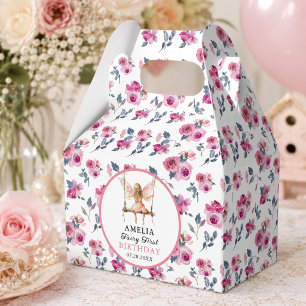 Fairy First Watercolor Floral Girls 1st Birthday Favor Boxes