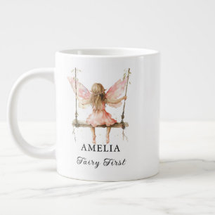 Fairy First Watercolor Floral Girls 1st Birthday Giant Coffee Mug