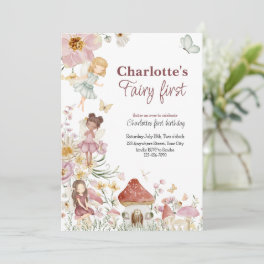 Fairy first whimsical Birthday invitation