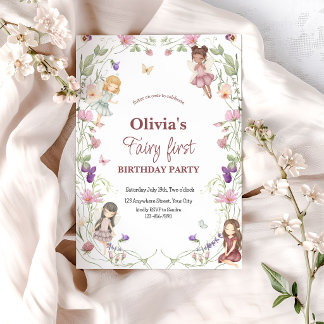 Fairy first whimsical Birthday invitation