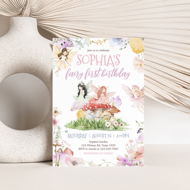 Fairy First Whimsical Birthday Party Invitation (Whimsical Fairy First Birthday Party Invitation)