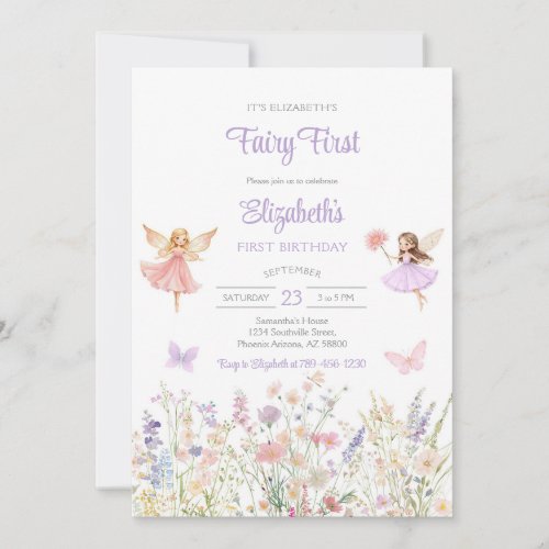 Fairy First Whimsical Floral 1st Birthday  Invitation