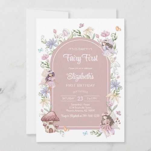 Fairy First Whimsical Floral 1st Birthday Invitation