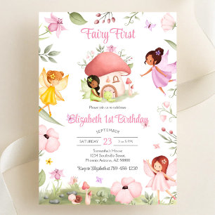 Fairy First Whimsical Floral 1st Birthday Invitation