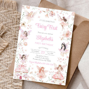 Fairy First Whimsical Floral 1st Birthday Invitation