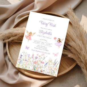 Fairy First Whimsical Floral 1st Birthday Invitation