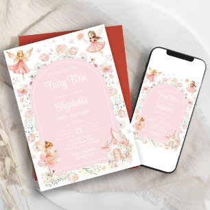 Fairy First Whimsical Floral 1st Birthday Invitation