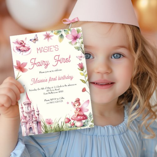 Fairy First Wildflower Watercolor 1st Birthday  Invitation
