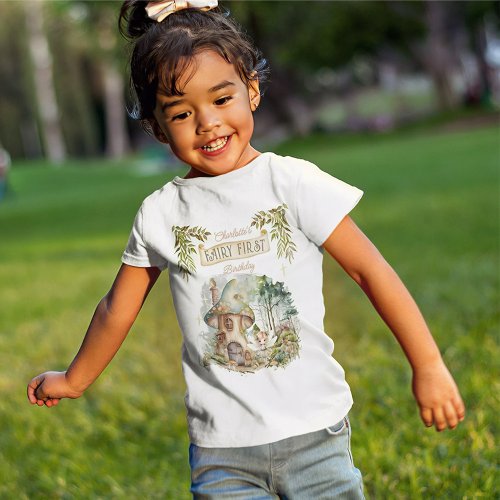 Fairy First Woodland Animals Mushroom 1st Birthday Baby T_Shirt