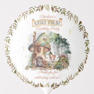 Fairy First Woodland Animals Mushroom 1st Birthday Balloon