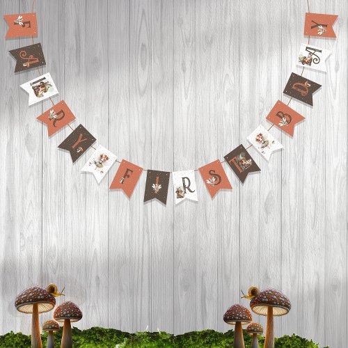 Fairy First Woodland Animals Mushroom 1st Birthday Bunting Flags