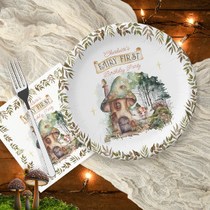 Fairy First Woodland Animals Mushroom 1st Birthday Napkins