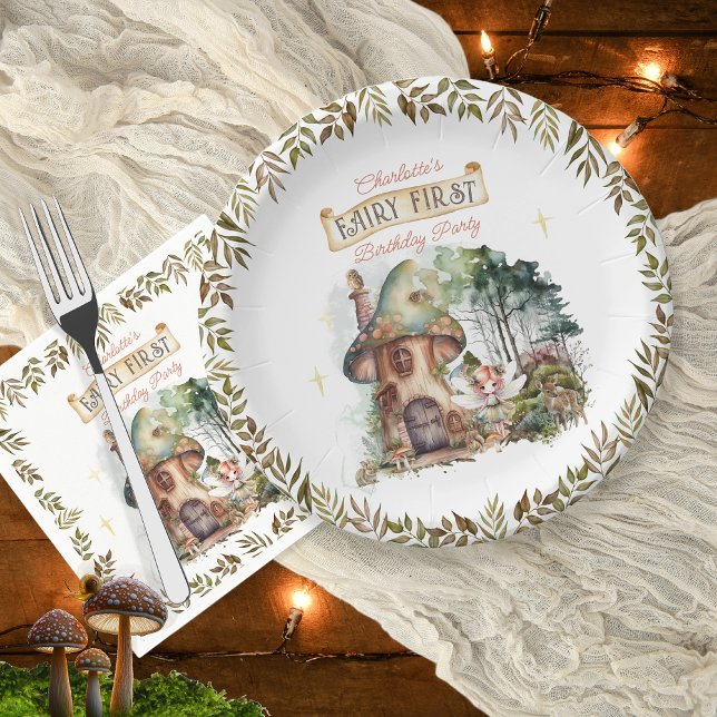 Fairy First Woodland Animals Mushroom 1st Birthday Napkins (Fairy First Woodland Animals Mushrooms Girl's 1st Birthday Party Paper Napkin (plates sold separate))