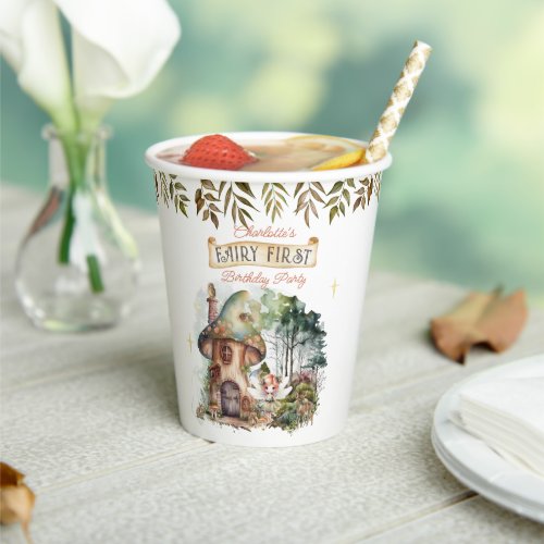 Fairy First Woodland Animals Mushroom 1st Birthday Paper Cups