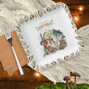 Fairy First Woodland Animals Mushroom 1st Birthday Paper Plates